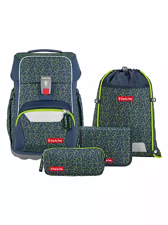 STEP BY STEP | Set de mochila escolar de 4 piezas BASIS Blue Lines | grün